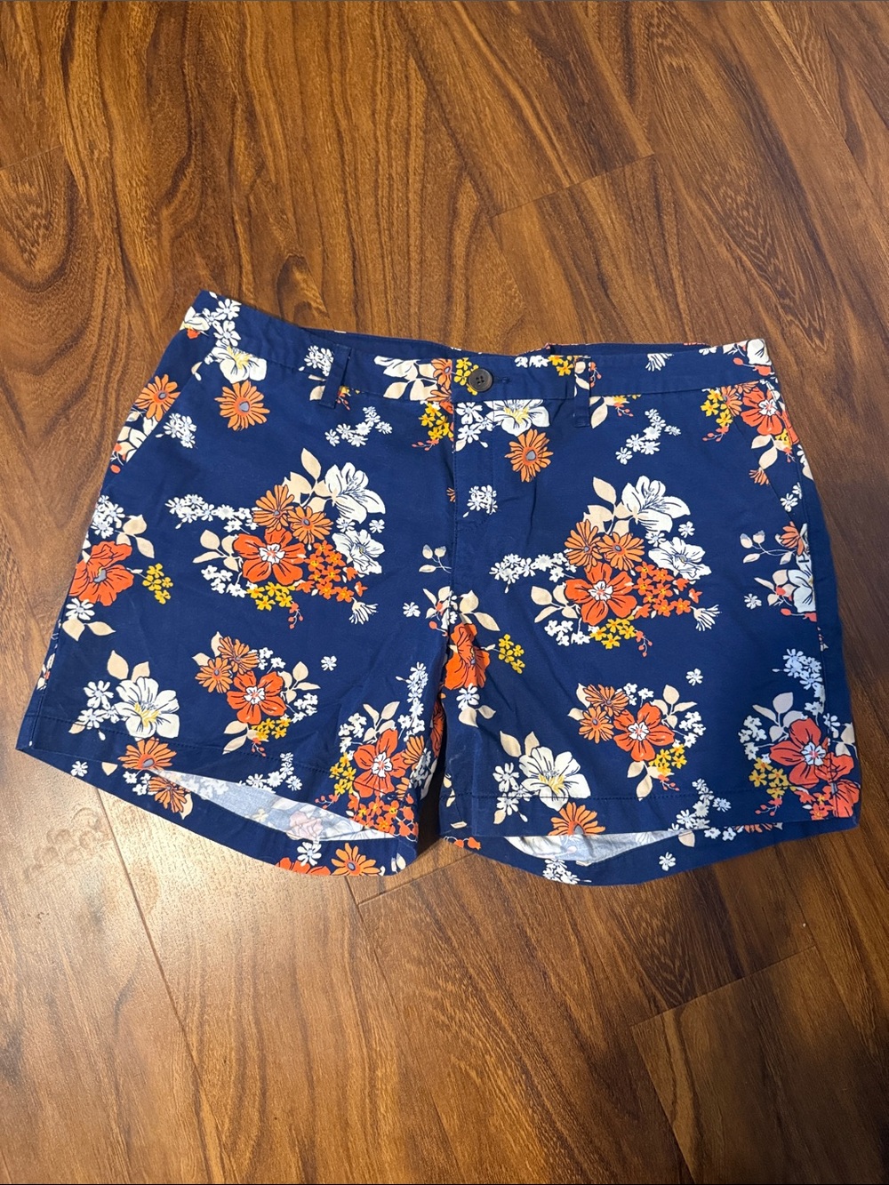 Old Navy Navy Floral Bermuda Shorts with Orange & White Blooms